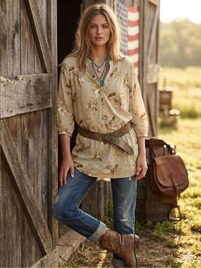 Denim & Supply Ralph Lauren Floral Cottagecore Boho Flowy Cotton Tunic Top M